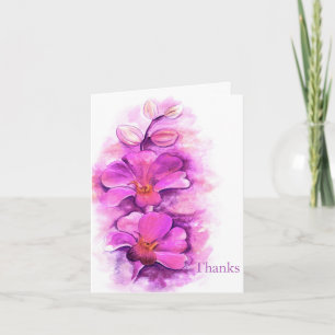 Stylised orchid purple pink wedding thank you card