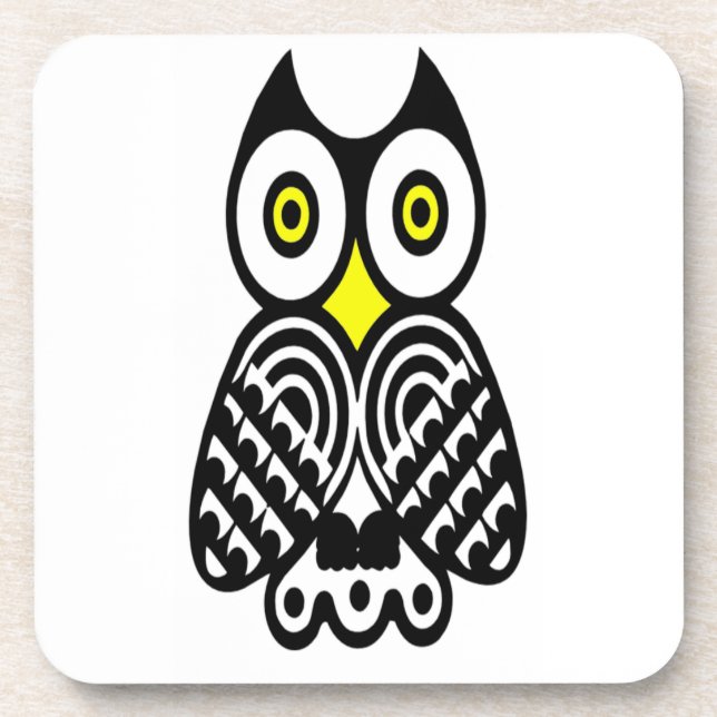 Stylised Owl in Black Coaster (Front)