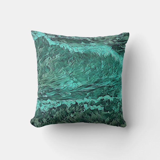 Stylised Pacific Ocean Wave Pattern Cushion (Front)