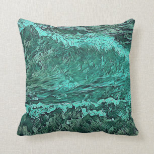 Stylised Pacific Ocean Wave Pattern Cushion