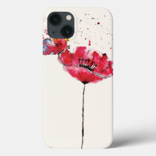 Stylised painted watercolor poppy flower iPhone 13 case