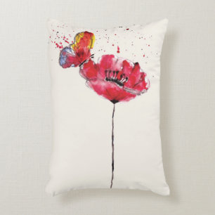 Stylised painted watercolor poppy flower decorative cushion