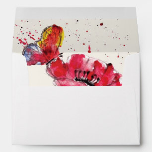 Stylised painted watercolor poppy flower envelopes