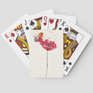 Stylised painted watercolor poppy flower playing cards