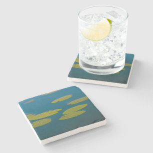 Stylised Pale Green Water Lily Flowers Plants Stone Coaster