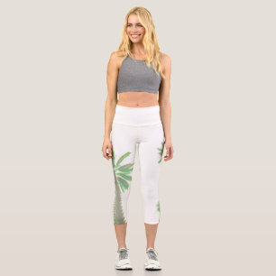 Stylised Palm Tree Pastel Green Tropical Capri Leggings