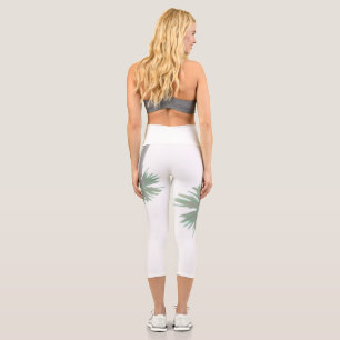 Stylised Palm Tree Pastel Green Tropical Capri Leggings
