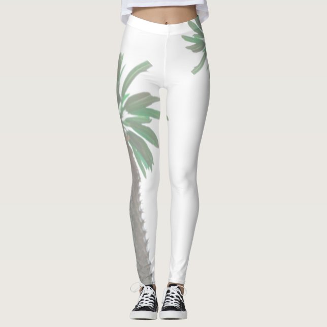 Stylised Palm Tree Pastel Green Tropical Leggings (Front)