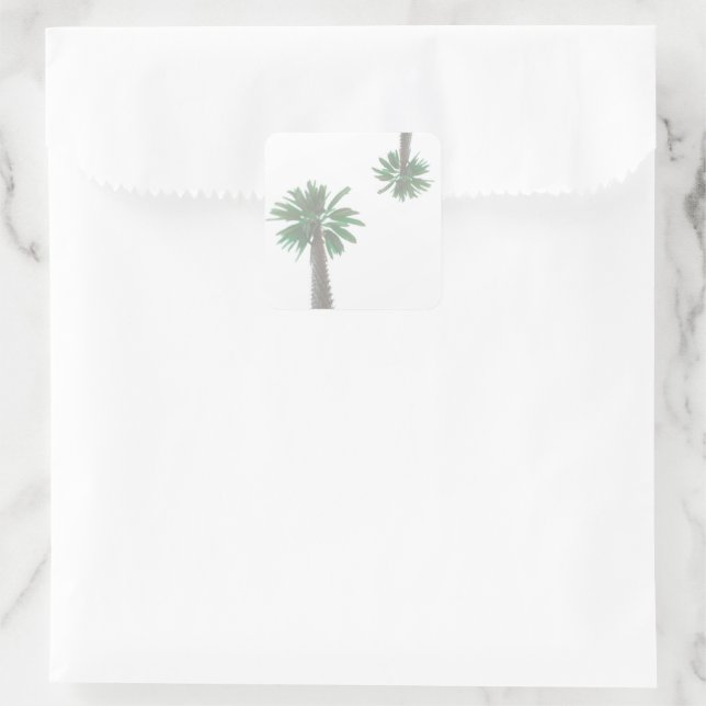 Stylised Palm Tree Pastel Green Tropical Square Sticker (Bag)