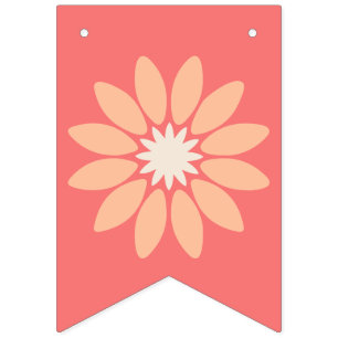 Stylised Peach Daisy on Coral Bunting Banner