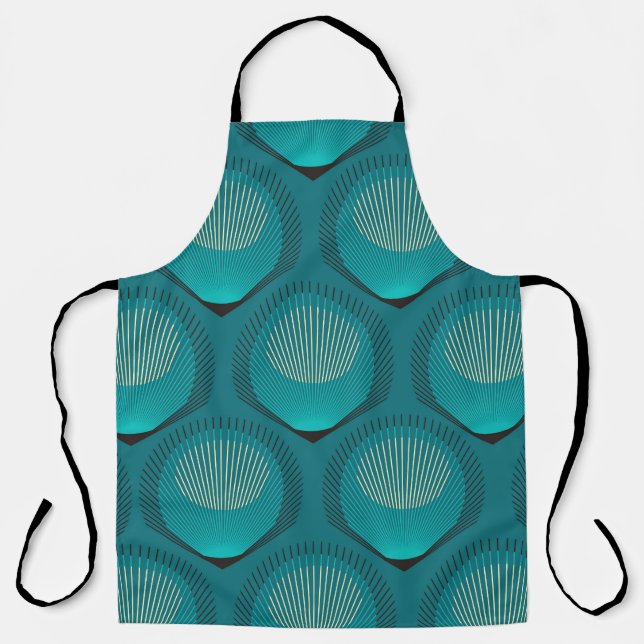 Stylised Peacock Feathers Blue Tile Apron (Front)