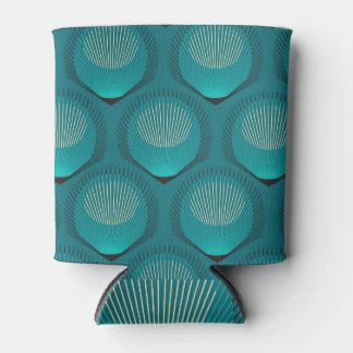 Stylised Peacock Feathers Blue Tile Can Cooler