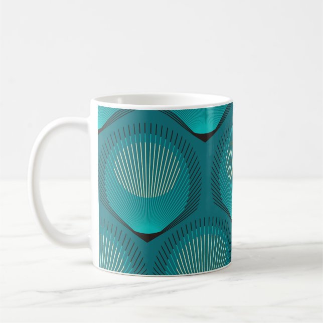 Stylised Peacock Feathers Blue Tile Coffee Mug (Left)
