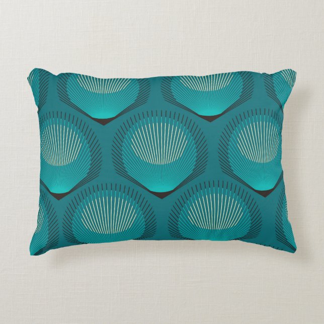 Stylised Peacock Feathers Blue Tile Decorative Cushion (Front)