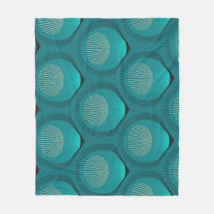 Stylised Peacock Feathers Blue Tile Fleece Blanket