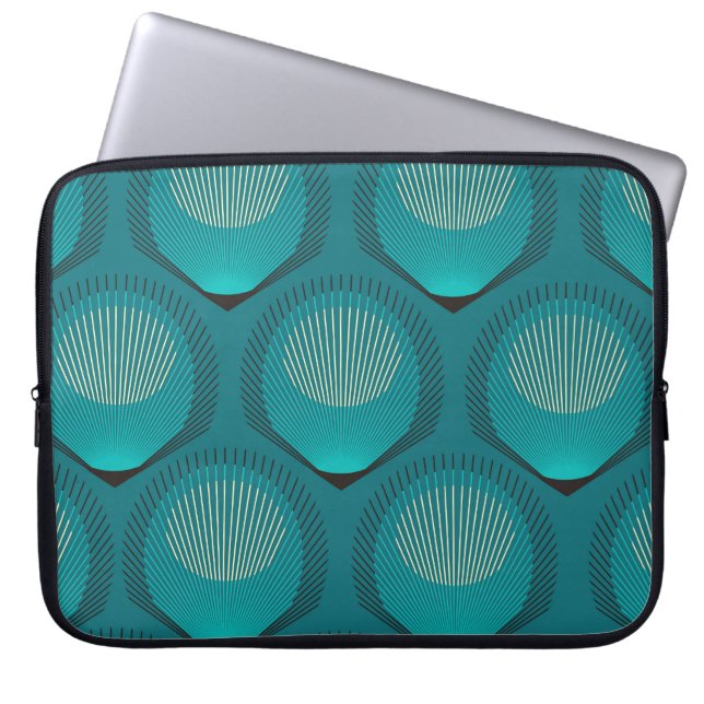 Stylised Peacock Feathers Blue Tile Laptop Sleeve (Front)