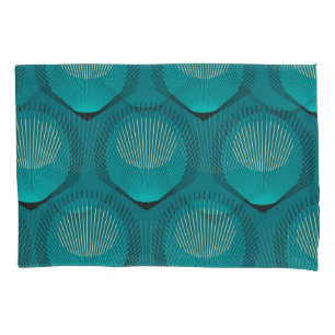 Stylised Peacock Feathers Blue Tile Pillowcase