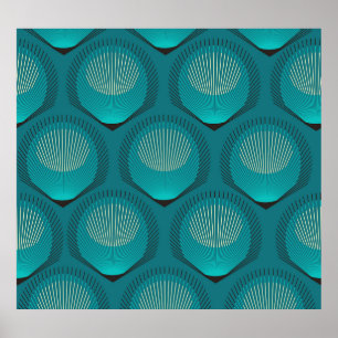 Stylised Peacock Feathers Blue Tile Poster