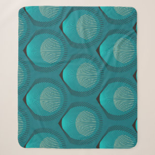 Stylised Peacock Feathers Blue Tile Sherpa Blanket