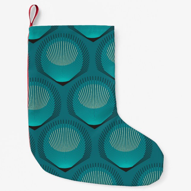 Stylised Peacock Feathers Blue Tile Small Christmas Stocking (Front)
