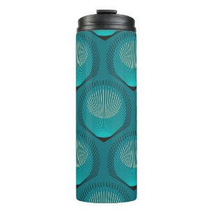 Stylised Peacock Feathers Blue Tile Thermal Tumbler