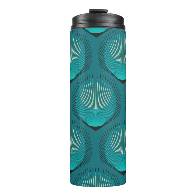 Stylised Peacock Feathers Blue Tile Thermal Tumbler (Front)