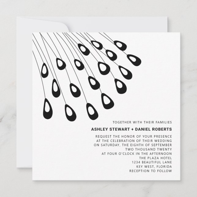 Stylised Peacock Feathers Modern Wedding Invitation (Front)
