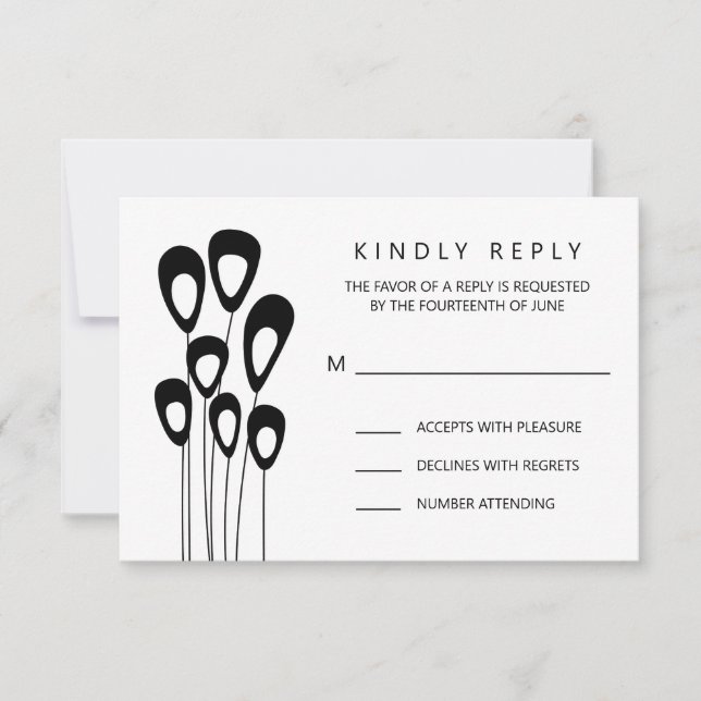 Stylised Peacock Wedding Invitation RSVP Card (Front)