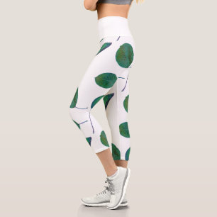 Stylised Pear Tree Leaf Texture Print Leggings