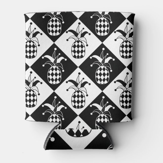 Stylised Pineapple Harlequin Doodle Pattern Can Cooler (Front)