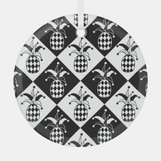 Stylised Pineapple Harlequin Doodle Pattern Glass Tree Decoration