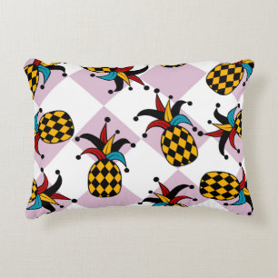 Stylised pineapple. Hat and rhombus Harlequin. Sea Decorative Cushion