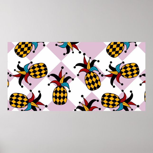 Stylised pineapple. Hat and rhombus Harlequin. Sea Poster (Front)