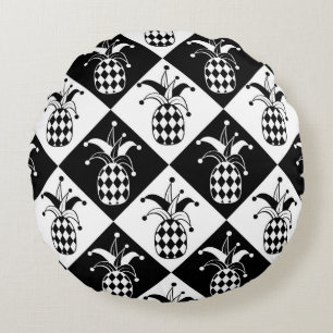 Stylised pineapple. Hat and rhombus Harlequin. Sea Round Cushion