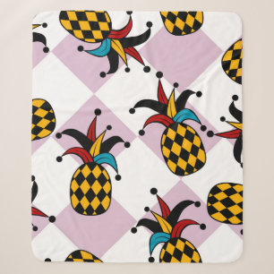 Stylised pineapple. Hat and rhombus Harlequin. Sea Sherpa Blanket