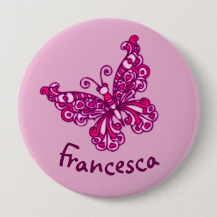 Stylised pink butterfly art name button