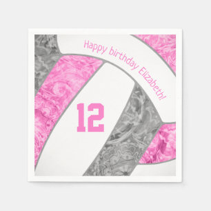 stylised pink grey girls volleyball sports napkin