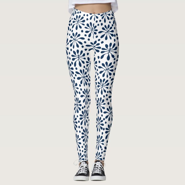 Stylised Plant Pattern 020818 - Navy Blue #002750 Leggings (Front)
