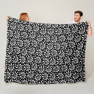 Stylised Plant Pattern 020818 - White on Black Fleece Blanket