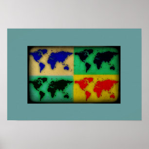 stylised pop art world map poster