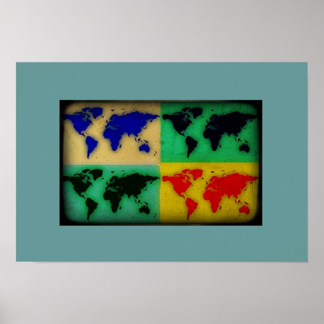 stylised pop art world map poster (Front)