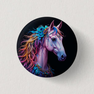 Stylised Portrait of a Horse With Flowing Mane 3 Cm Round Badge