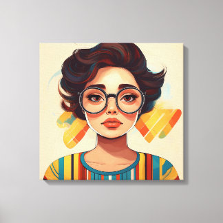 Stylised Portrait of a Woman with Large Round Canvas Print
