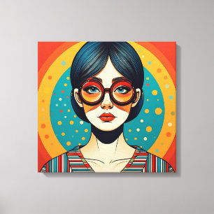 Stylised Portrait of a Woman with Large Round  Canvas Print