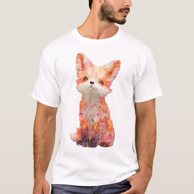 Stylised Psychedelic Colourful Fox Art Men T-Shirt (Front)