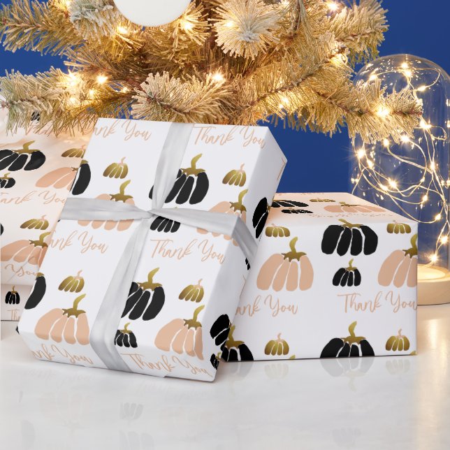 Stylised Pumpkin In Black, Blush White and Gold Wrapping Paper (Holidays)