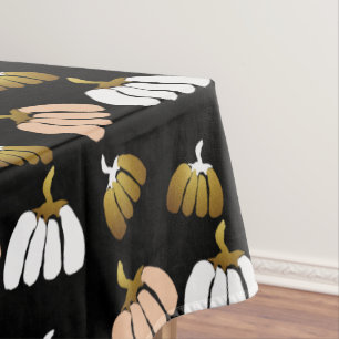 Stylised Pumpkins In Black, Blush, White and Gold Tablecloth