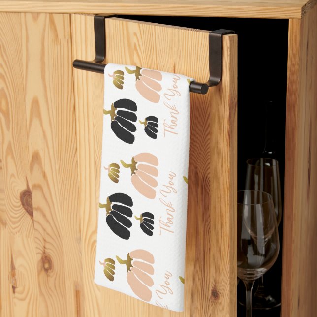Stylised Pumpkins In Black, Blush White and Gold Tea Towel (Thirds Fold)