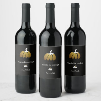 Stylised Pumpkins In Black, White and Gold Wine Label