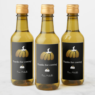 Stylised Pumpkins In Black, White and Gold Wine Label